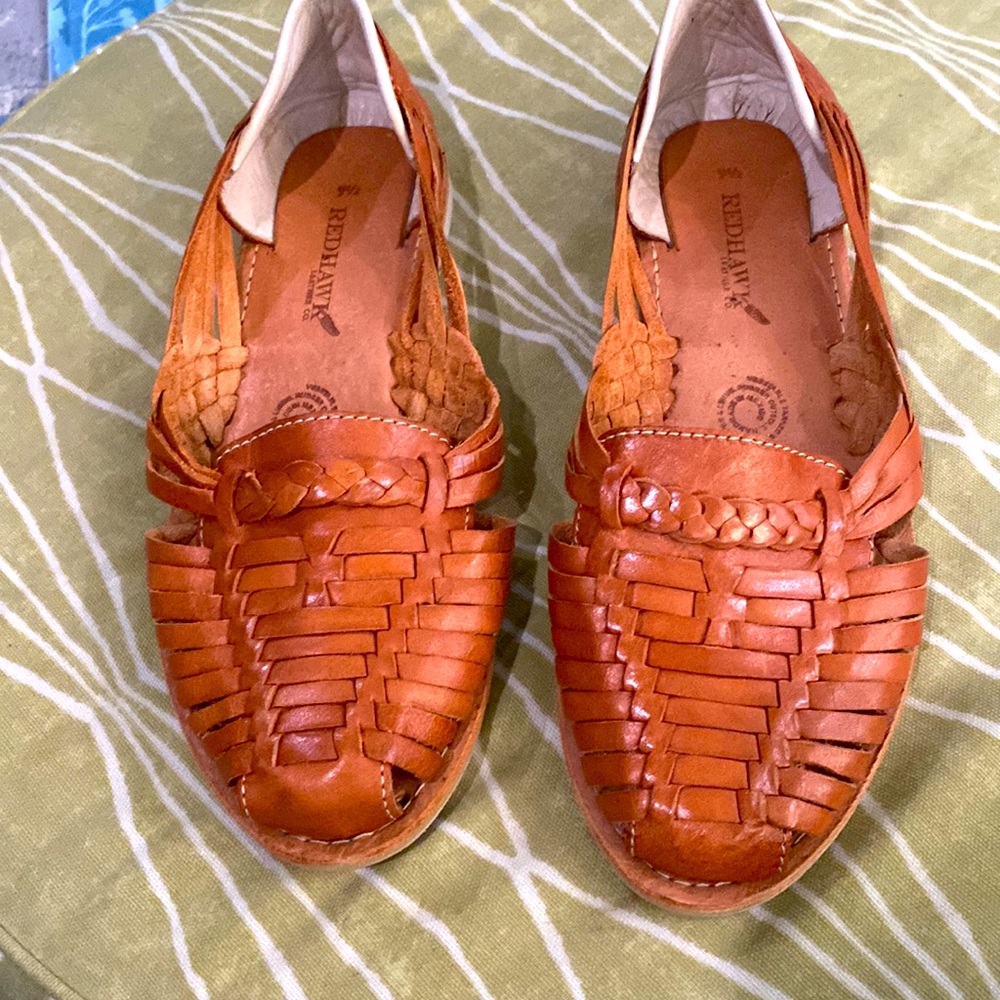 Bottomless/RedHawks Leather CO Handwoven Braided Huarache in walnut
